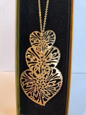 STERLING VERMEIL Gold Filigree Triple-Heart Pendant Necklace - Women Jewelry